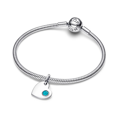 Pandora December Engravable Turquoise Blue Stone Heart Dangle Charm