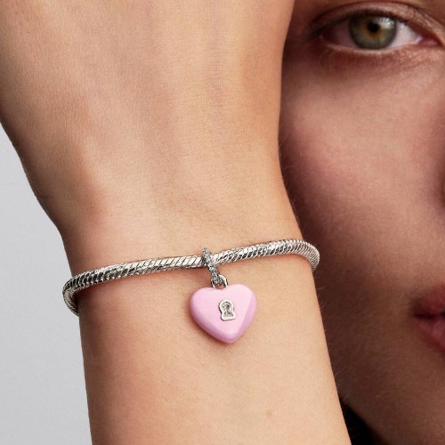 Pandora Pink Ceramic Heart Padlock Dangle Charm Pandora Pink Ceramic Heart Padlock Dangle Charm