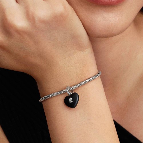 Pandora Matte Black Ceramic Heart Padlock Dangle Charm Pandora Matte Black Ceramic Heart Padlock Dangle Charm