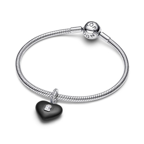 Pandora Matte Black Ceramic Heart Padlock Dangle Charm Pandora Matte Black Ceramic Heart Padlock Dangle Charm