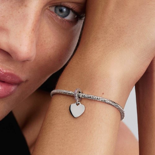 Pandora Engravable Heart Pink Stone Dangle Charm Pandora Engravable Heart Pink Stone Dangle Charm
