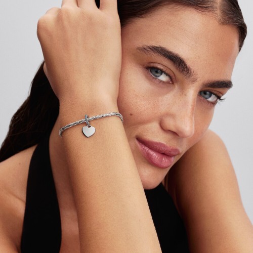 Pandora Engravable Heart Blue Stone Dangle Charm Pandora Engravable Heart Blue Stone Dangle Charm