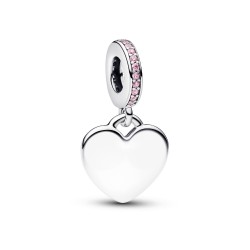 Pandora Engravable Heart Pink Stone Dangle Charm Pandora Engravable Heart Pink Stone Dangle Charm