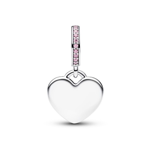 Pandora Engravable Heart Pink Stone Dangle Charm Pandora Engravable Heart Pink Stone Dangle Charm