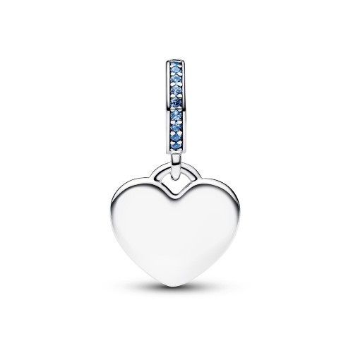 Pandora Engravable Heart Blue Stone Dangle Charm Pandora Engravable Heart Blue Stone Dangle Charm