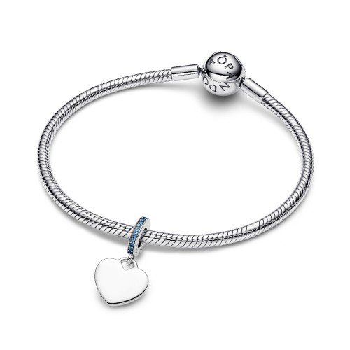Pandora Engravable Heart Blue Stone Dangle Charm Pandora Engravable Heart Blue Stone Dangle Charm