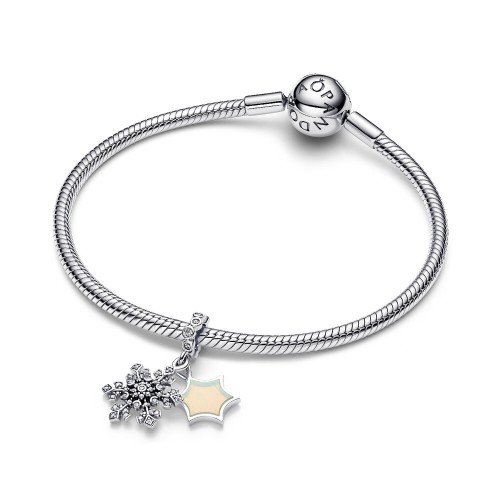 Pandora Opalescent Snowflake Double Dangle Charm Pandora Opalescent Snowflake Double Dangle Charm