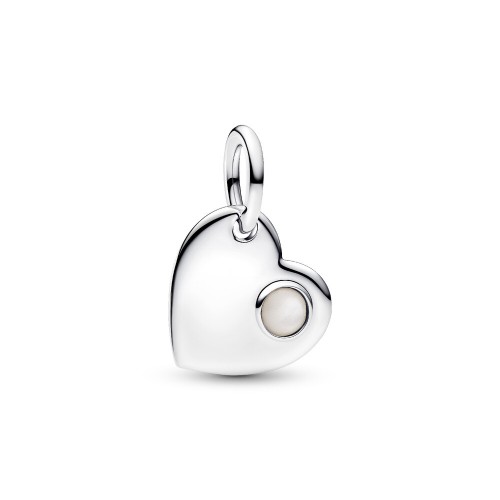 Pandora June Engravable Heart White Stone Dangle Charm Pandora June Engravable Heart White Stone Dangle Charm