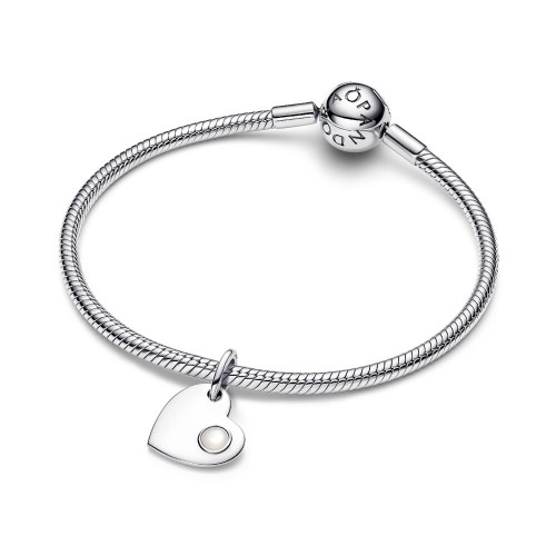 Pandora June Engravable Heart White Stone Dangle Charm Pandora June Engravable Heart White Stone Dangle Charm