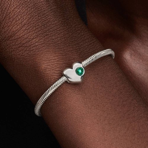 Pandora Engravable Green Stone Heart Charm Pandora Engravable Green Stone Heart Charm