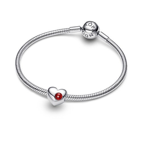 Pandora Engravable Red Stone Heart Charm Pandora Engravable Red Stone Heart Charm