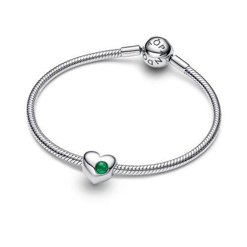 Pandora Engravable Green Stone Heart Charm Pandora Engravable Green Stone Heart Charm