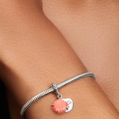 Pandora Coral-colored Shell Double Dangle Charm Pandora Coral-colored Shell Double Dangle Charm