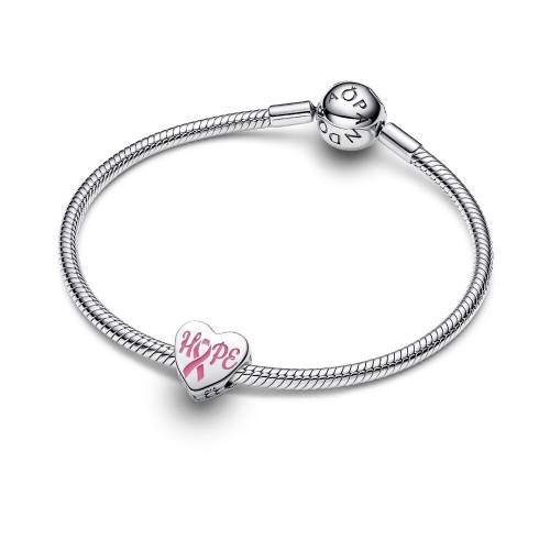 Pandora Hope heart sterling silver charm with pink enamel