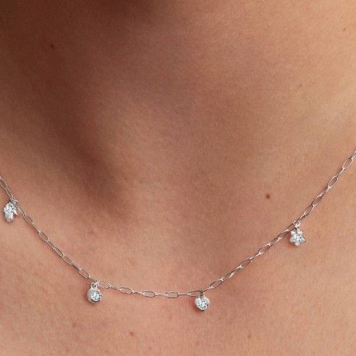 Pandora Talisman Sterling Silver Lab-Grown Diamond Dangle Symbols Paperclip Chain Necklace Pandora Talisman Sterling Silver Lab-Grown Diamond Dangle Symbols Paperclip Chain Necklace