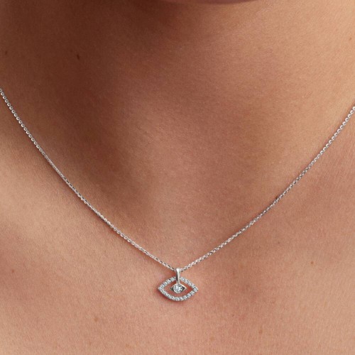 Pandora Talisman Sterling Silver Lab-Grown Diamond Evil Eye Pendant Necklace