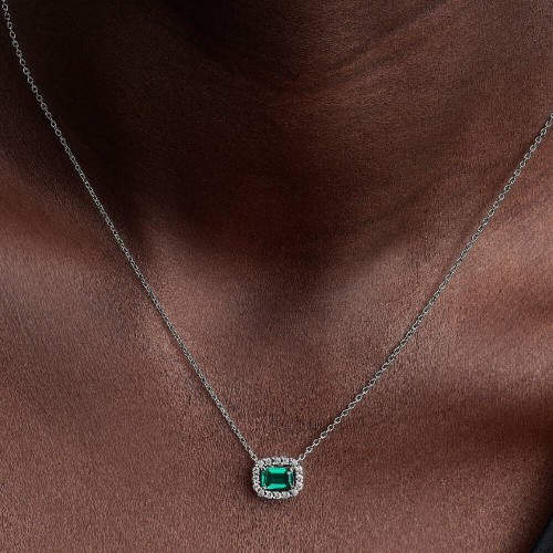Pandora Rectangular Sparkling Green Halo Pendant Necklace Pandora Rectangular Sparkling Green Halo Pendant Necklace