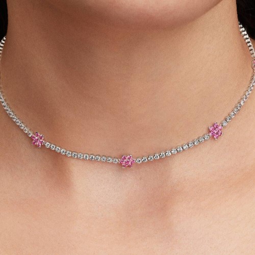 Pandora Pink Flower Tennis Necklace Pandora Pink Flower Tennis Necklace