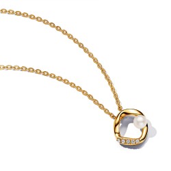 Pandora Organically Shaped Pavé Circle & Treated Freshwater Cultured Pearl Collier Necklace