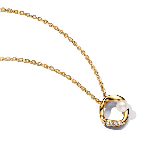 Pandora Organically Shaped Pavé Circle & Treated Freshwater Cultured Pearl Collier Necklace
