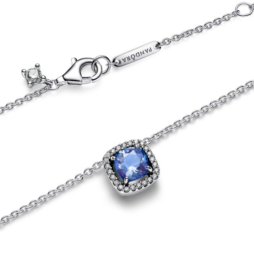 Pandora Sparkling Square Blue Halo Pendant Necklace