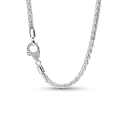 Pandora Pavé Clasp Foxtail Chain Charm Necklace Pandora Pavé Clasp Foxtail Chain Charm Necklace