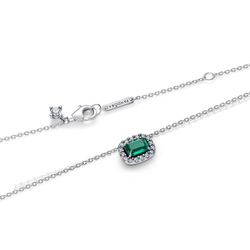 Pandora Rectangular Sparkling Green Halo Pendant Necklace Pandora Rectangular Sparkling Green Halo Pendant Necklace