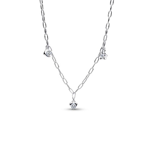 Pandora Talisman Sterling Silver Lab-Grown Diamond Dangle Symbols Paperclip Chain Necklace Pandora Talisman Sterling Silver Lab-Grown Diamond Dangle Symbols Paperclip Chain Necklace