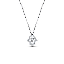 Pandora Talisman Sterling Silver Lab-Grown Diamond Hamsa Hand Pendant Necklace Pandora Talisman Sterling Silver Lab-Grown Diamond Hamsa Hand Pendant Necklace