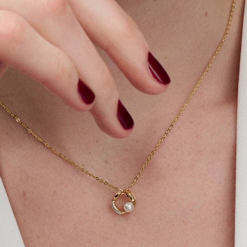 Pandora Organically Shaped Pavé Circle & Treated Freshwater Cultured Pearl Collier Necklace