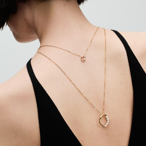 Pandora Organically Shaped Pavé Circle & Treated Freshwater Cultured Pearl Collier Necklace