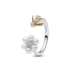 Pandora Bridgerton Bee & Treated Freshwater Cultured Pearl Flower Open Ring