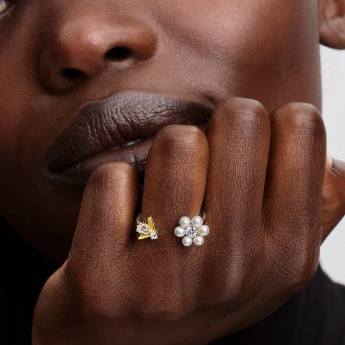 Pandora Bridgerton Bee & Treated Freshwater Cultured Pearl Flower Open Ring