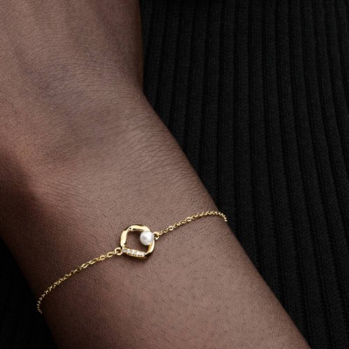 Pandora Organically Shaped Pavé Circle & Treated Freshwater Cultured Pearl Bracelet Pandora Organically Shaped Pavé Circle & Treated Freshwater Cultured Pearl Bracelet