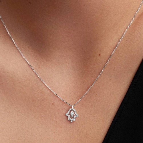 Pandora Talisman Sterling Silver Lab-Grown Diamond Hamsa Hand Pendant Necklace Pandora Talisman Sterling Silver Lab-Grown Diamond Hamsa Hand Pendant Necklace