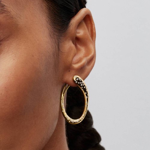 Pandora Organically Shaped Stone-Set Hinged Hoop Earrings Pandora Organically Shaped Stone-Set Hinged Hoop Earrings