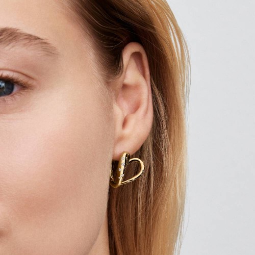 Pandora Organically Shaped Stone-Set Heart Hoop Earrings Pandora Organically Shaped Stone-Set Heart Hoop Earrings
