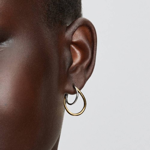 Pandora Organically Shaped Two-Tone Double Hoop Earrings Pandora Organically Shaped Two-Tone Double Hoop Earrings
