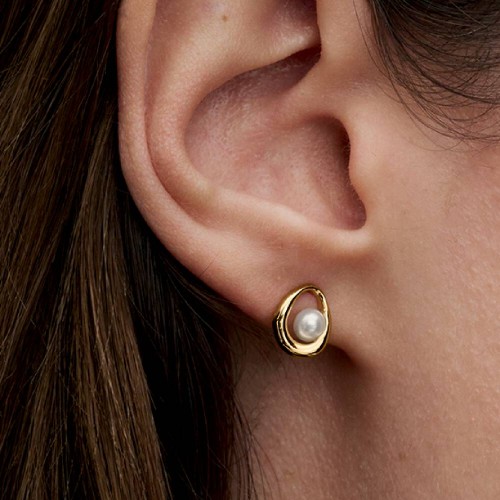 Pandora Organically Shaped Oval & Treated Freshwater Cultured Pearl Stud Earrings