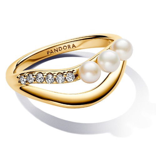 Pandora Treated Freshwater Cultured Pearl & Organically Shaped Double Band Ring Pandora Treated Freshwater Cultured Pearl & Organically Shaped Double Band Ring