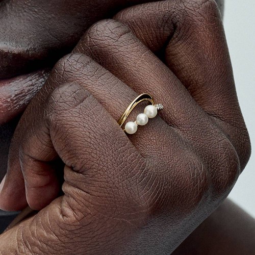 Pandora Treated Freshwater Cultured Pearl & Organically Shaped Double Band Ring Pandora Treated Freshwater Cultured Pearl & Organically Shaped Double Band Ring